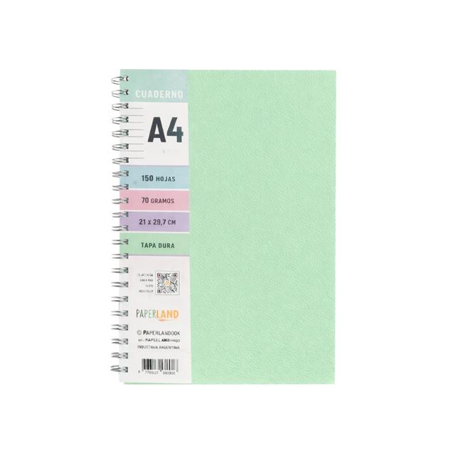 Cuaderno Espiral Paperland A4 Rayado Verde x 150 Hojas